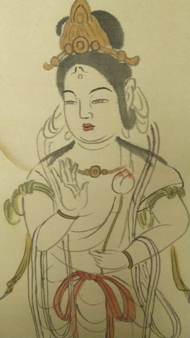 星野空空 仏画 中村不折讃  浅草寺栄海讃 絹本掛軸 不折箱書 箱破損