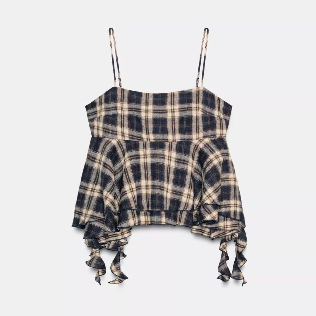 ZARA】フリル付きチェック柄トップス（新品・未使用） - メルカリ