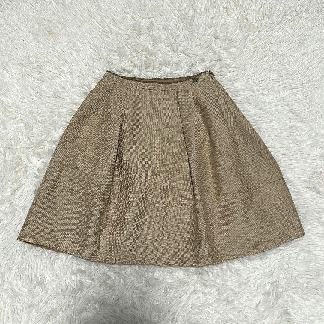 FOXEY(フォクシー) タックフレアスカート シルク100 ベージュ 38