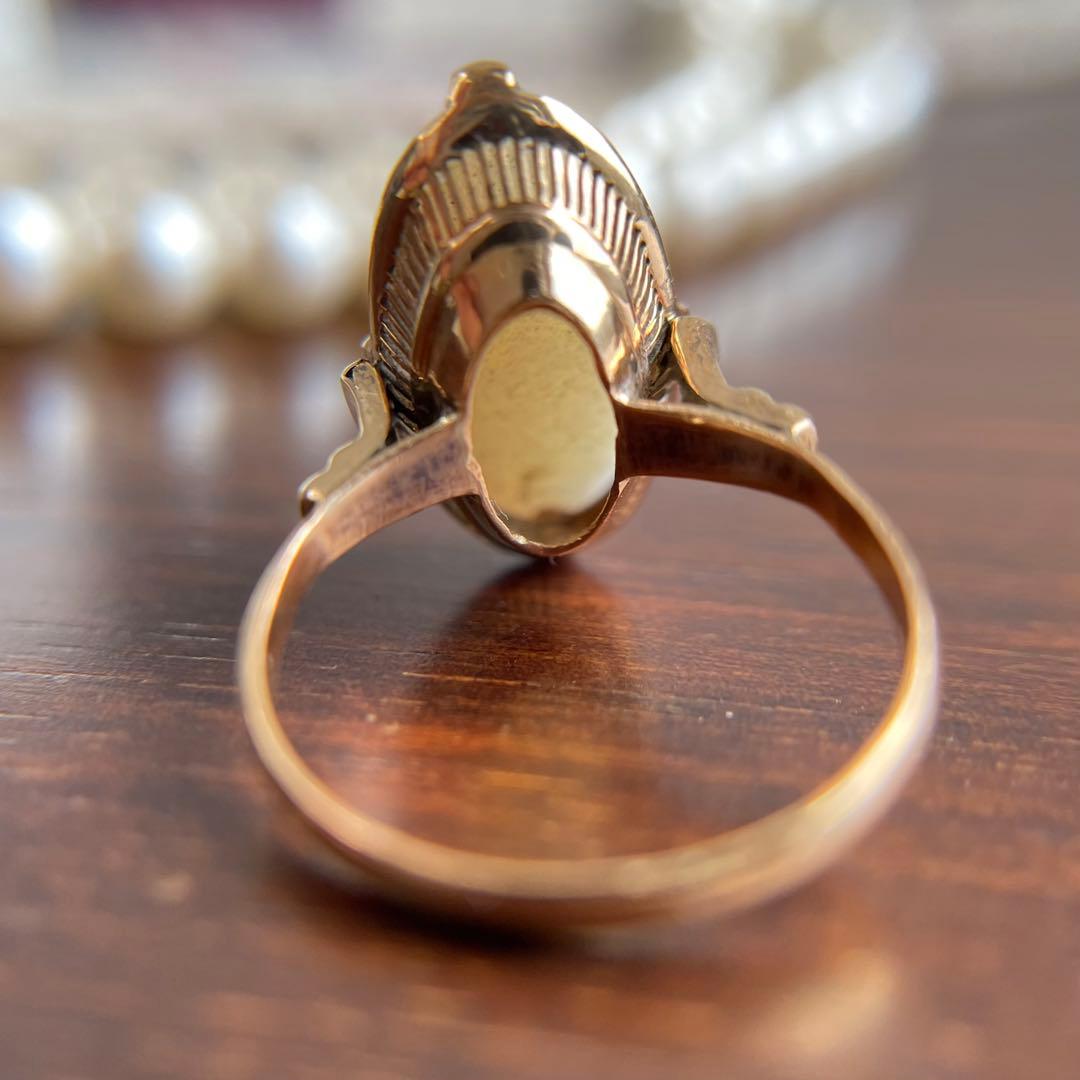 ☆【昭和レトロ】K18 オパール 千本透かし 指輪 ゴールド 7号 2.3g