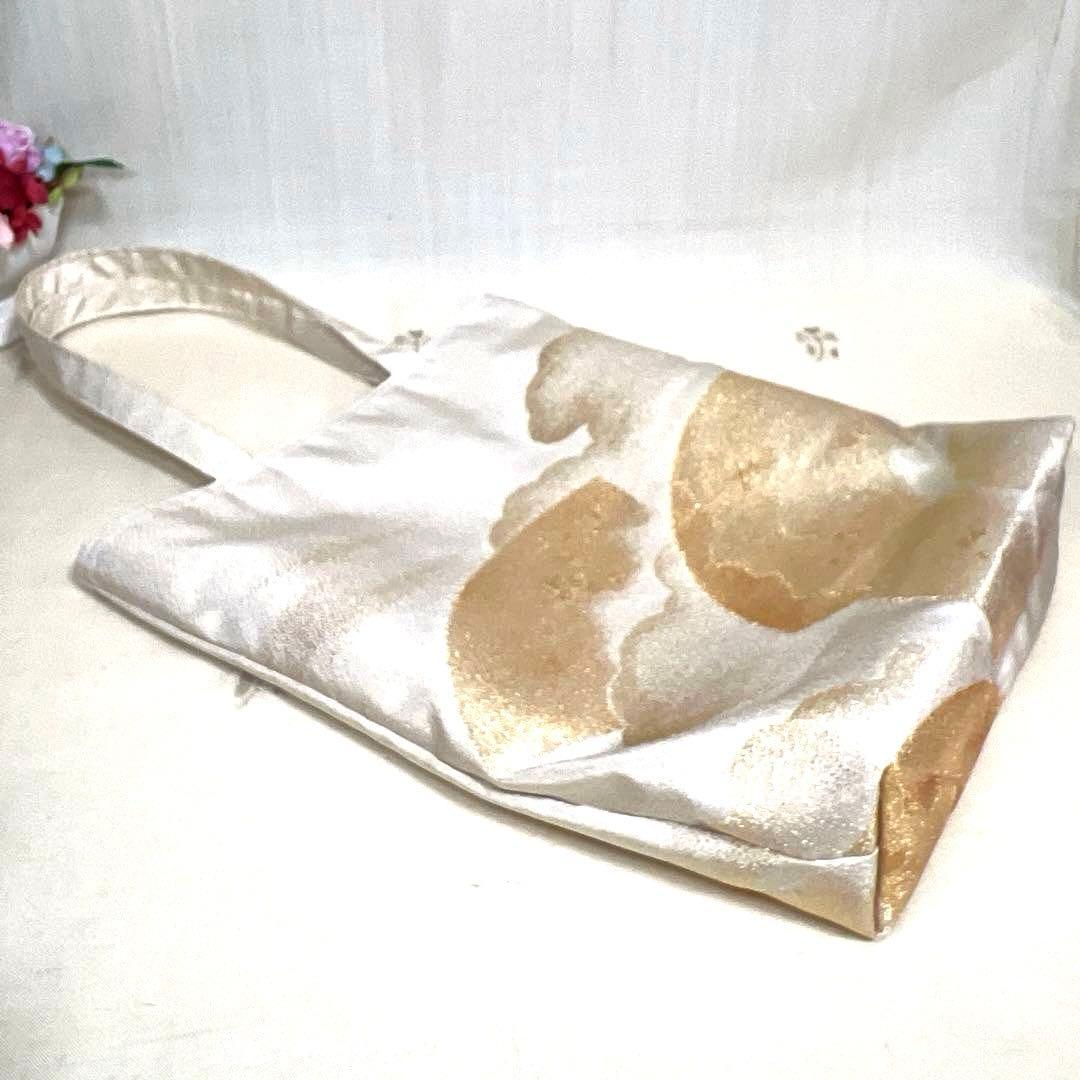 帯リメイクバッグ No.25トートバッグ ホワイトとゴールドのトート