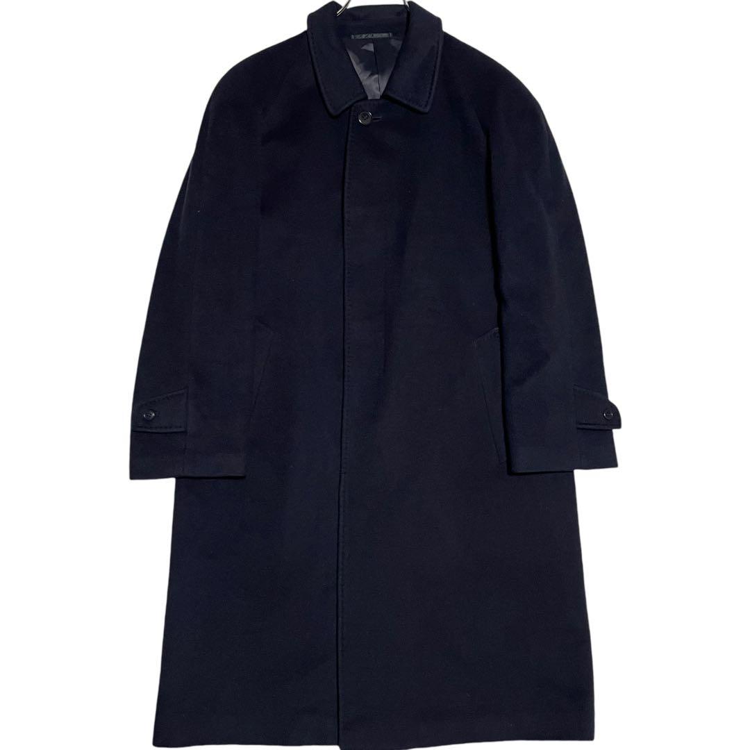 カシミヤ100%×大きいサイズ】マキシ丈比翼チェスターコート 濃紺 XL