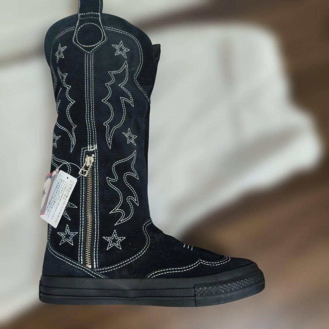完売品コンバース ウエスタンブーツ ブラック ジップ スエード 刺繍 美