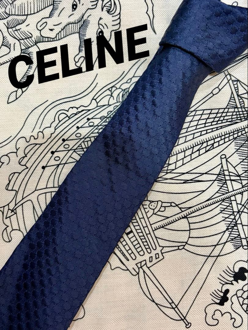 美品 CELINE ネクタイ マカダム トリオンフ 総柄 高級品 シルク100