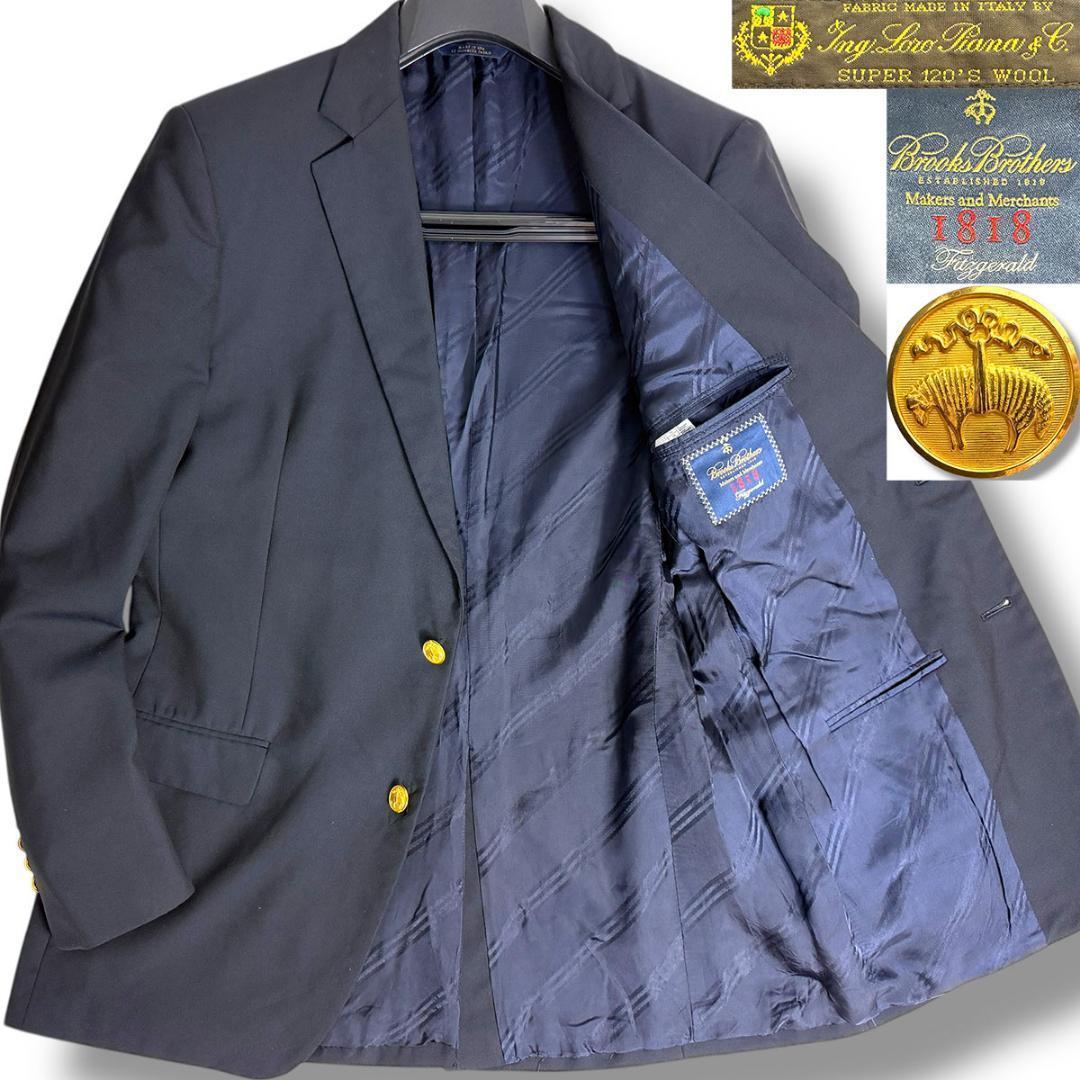 J3145美品ブルックスブラザーズ USA製ロロピアーナ生地金ボタン紺ブレ