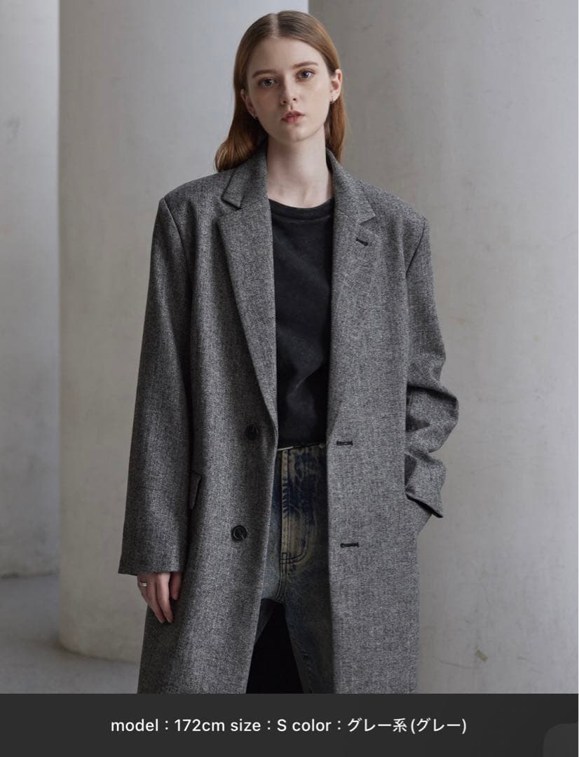 【CLEL】ウールブレンド ヘリンボーンツイードコート　シャツ　グレー CLEL】ウールブレンド ヘリンボーンツイードコート シャツ グレー