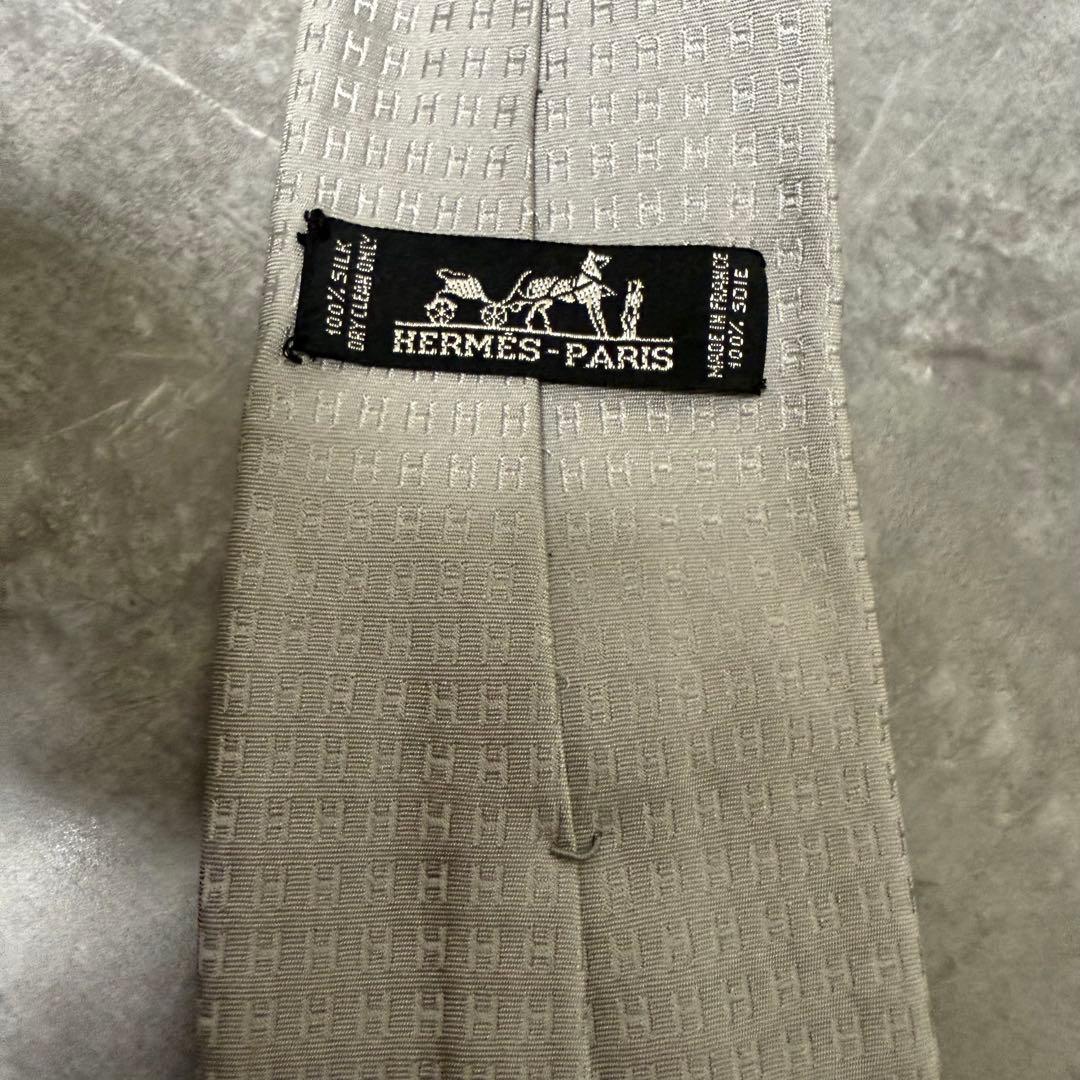 HERMES エルメス ネクタイ グレー系 ファソネ H柄 定番 王道 結婚式