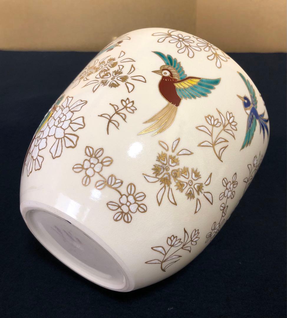 《R》茶道具 金彩色絵 花鳥 仁清写 水指 善峰造 共箱　251218か1