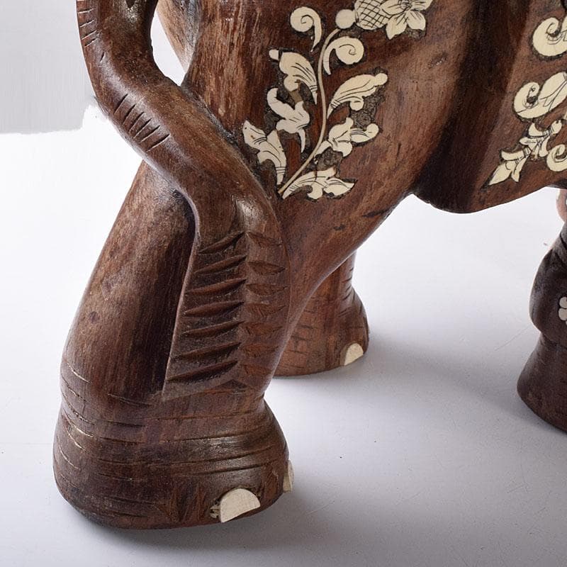 ノブリン様専用 中国 唐木紫壇製獣骨象嵌装飾象置物 重さ約12㎏ V