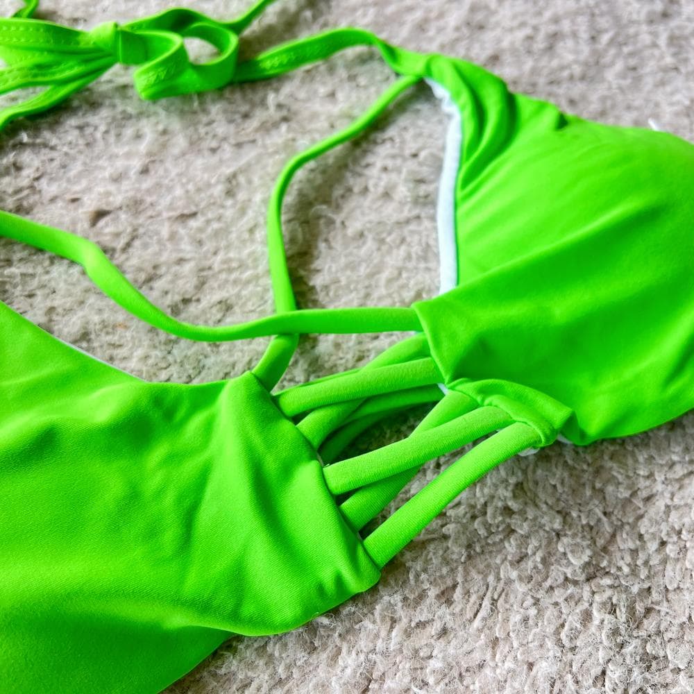 新品ビキニ M 蛍光グリーン ネオンカラービキニ 浅バスト 映えビキニ