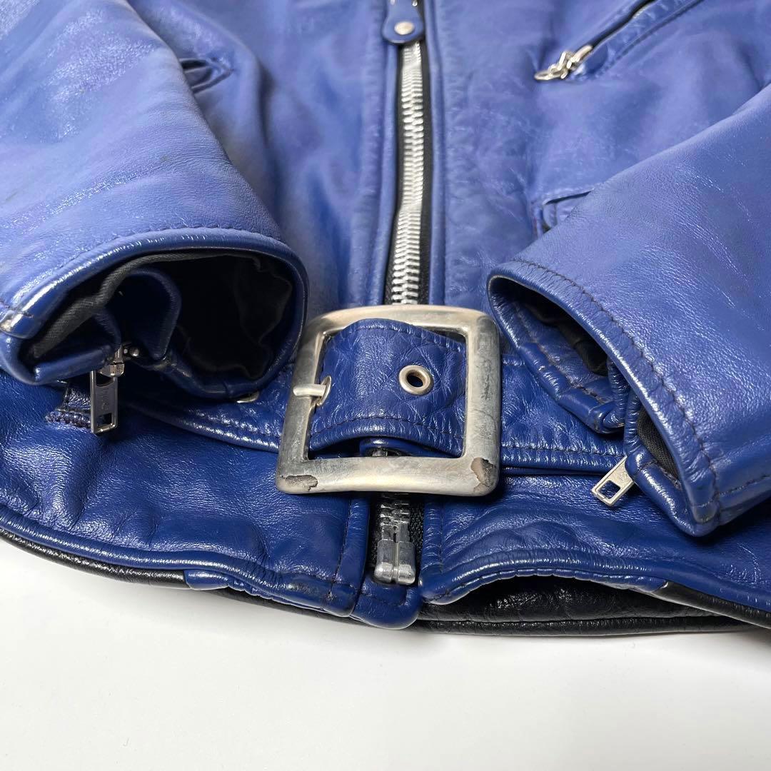 希少】米国製 Schott レザー ライダースジャケット 青 ダブル 36