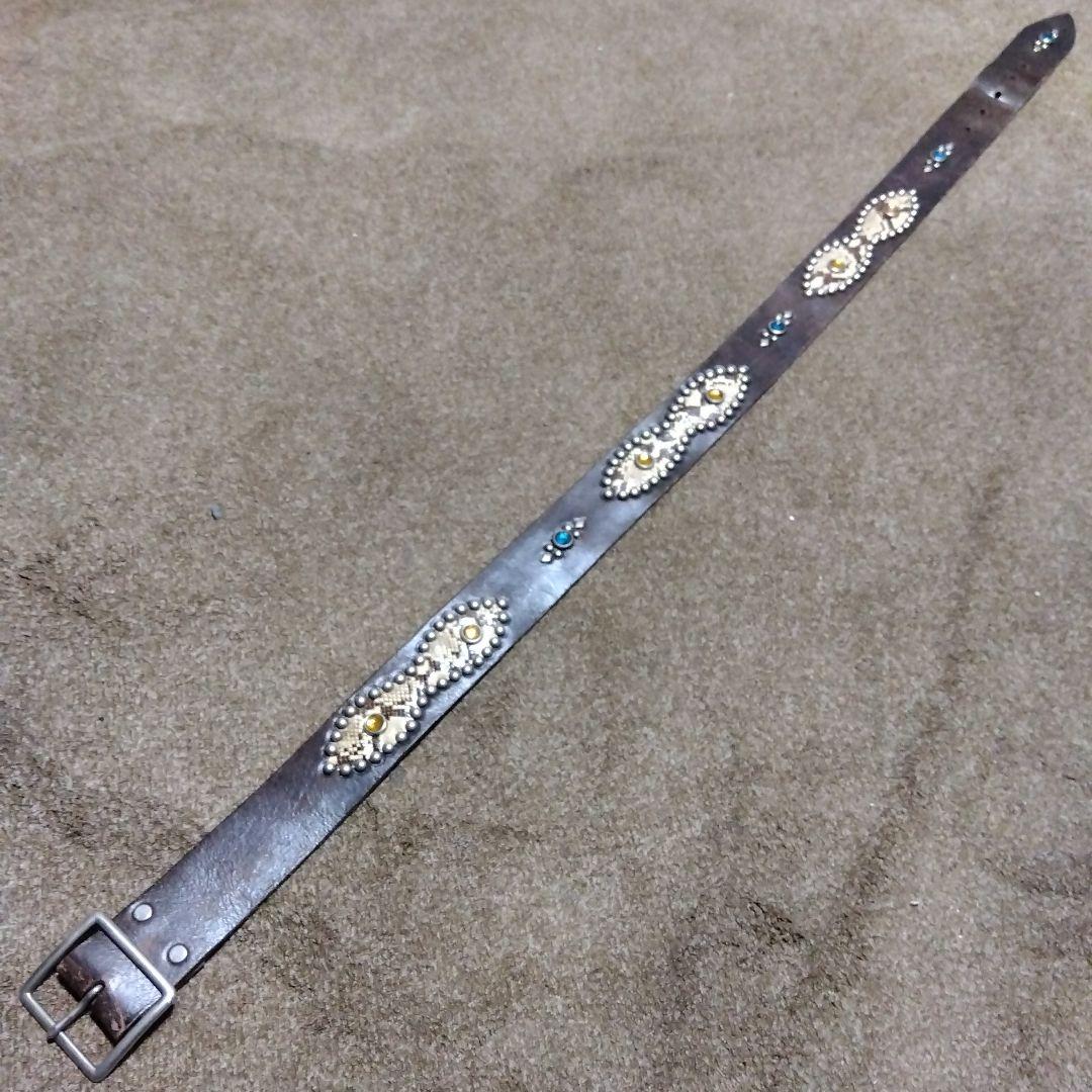34inch パイソン レザースタッズベルト HTC風 茶色 - メルカリ