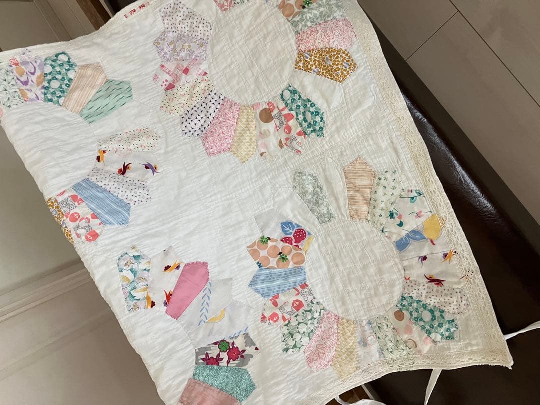 アンティークキルト ドレスデンフリーカバー ヴィンテージ籐籠のセット