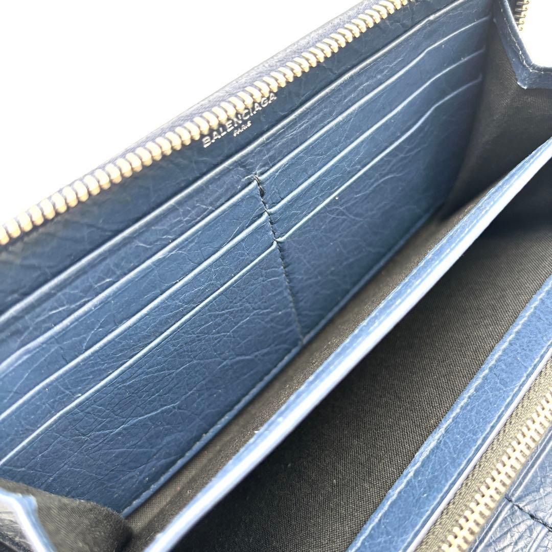 美品 バレンシアガ 長財布 ラウンドファスナー シワ加工 レザー