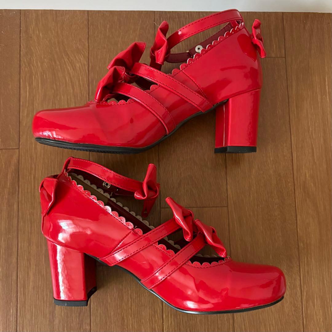 箱付】アンジェリックプリティ エナメルChelseaリボンシューズ 赤/Red