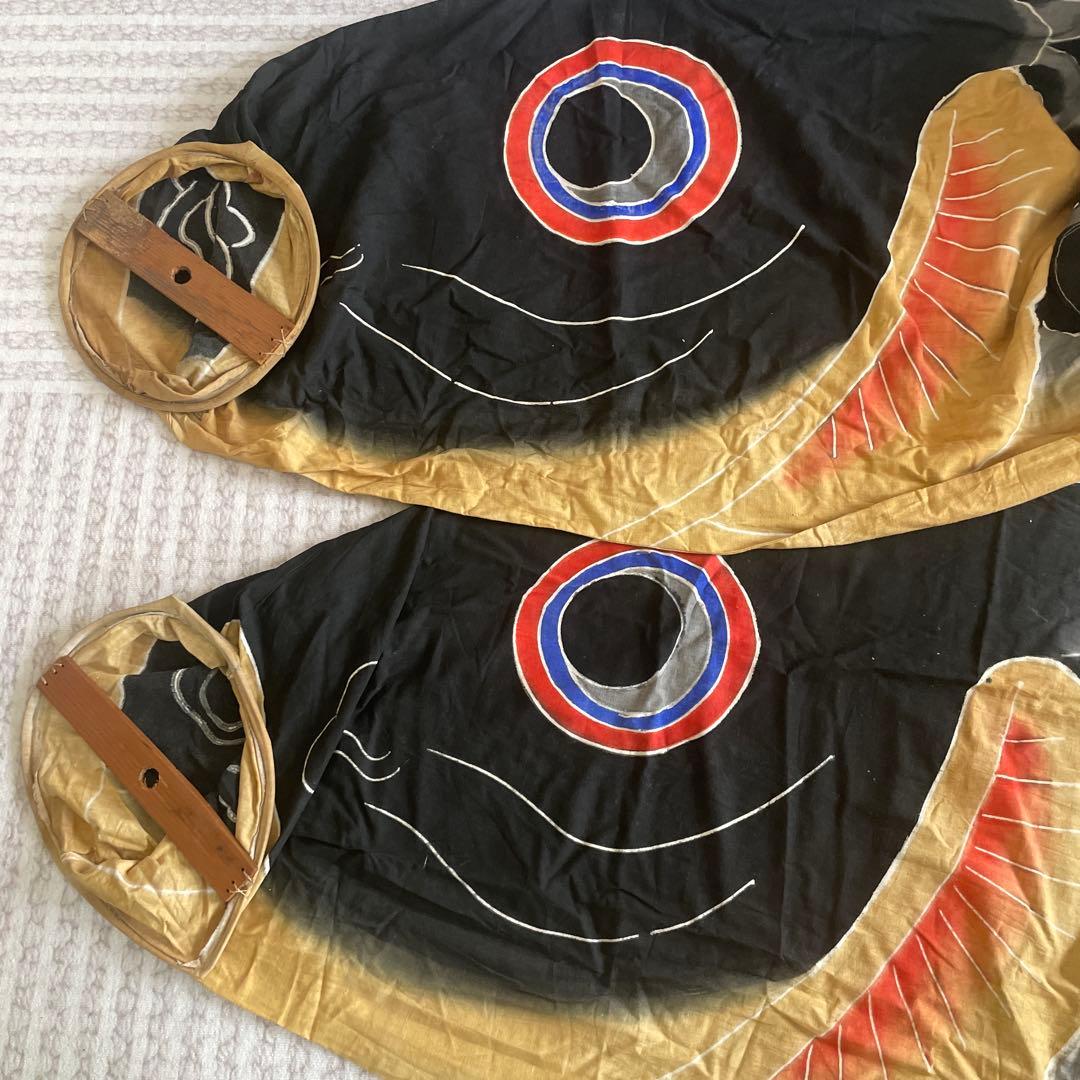 大きい昭和ビンテージ鯉のぼり真鯉と緋鯉セット　レトロ 鯉のぼり こいのぼり 1.5m 5点セット 真鯉 緋鯉 子鯉 吹流し ポール