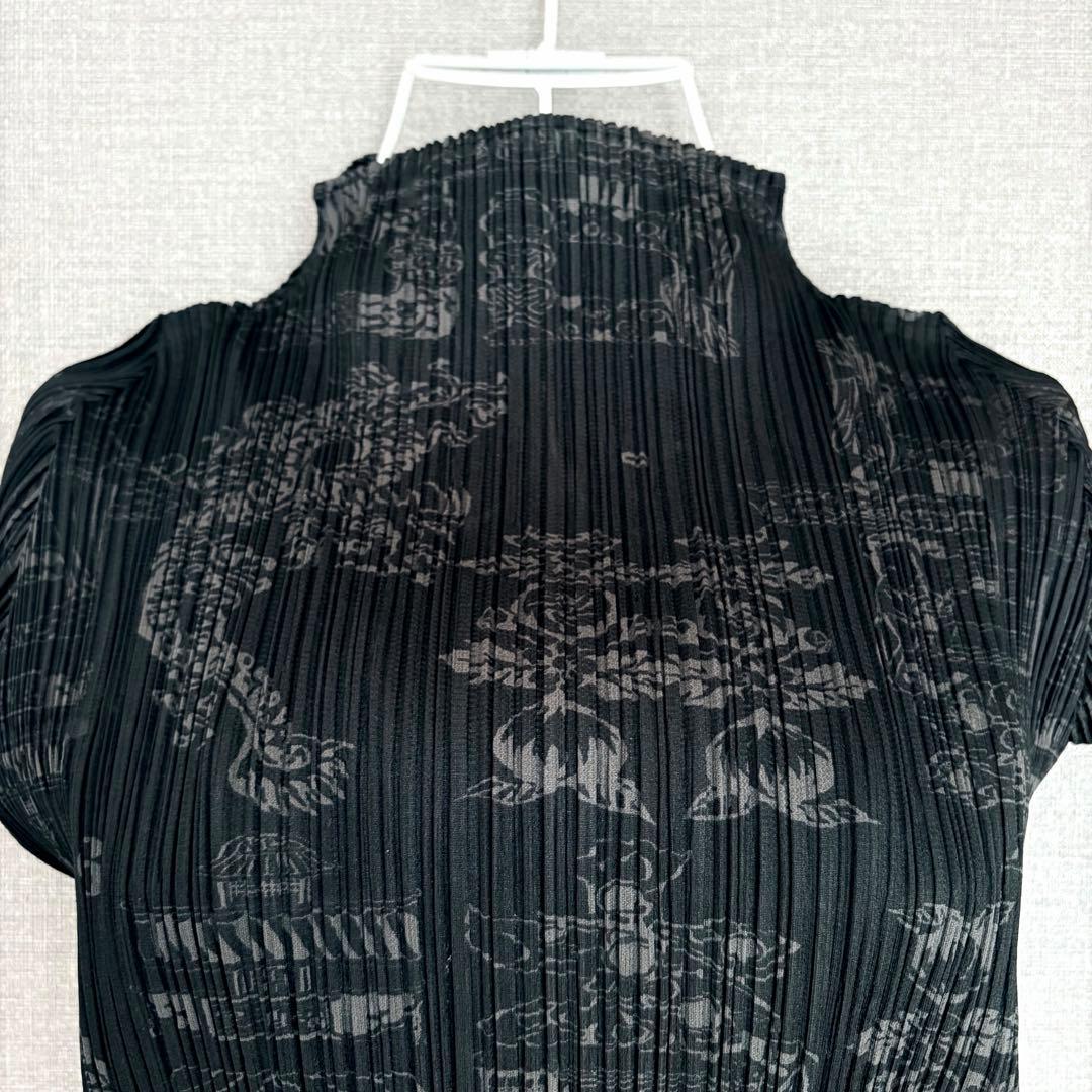 極美品✨プリーツプリーズ 龍 桃 6,8,9中華総柄 ハイネック半袖