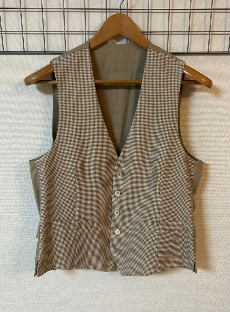 ラルディーニ LARDINI 48 ジレ チェック柄 ベージュ ベスト - メルカリ