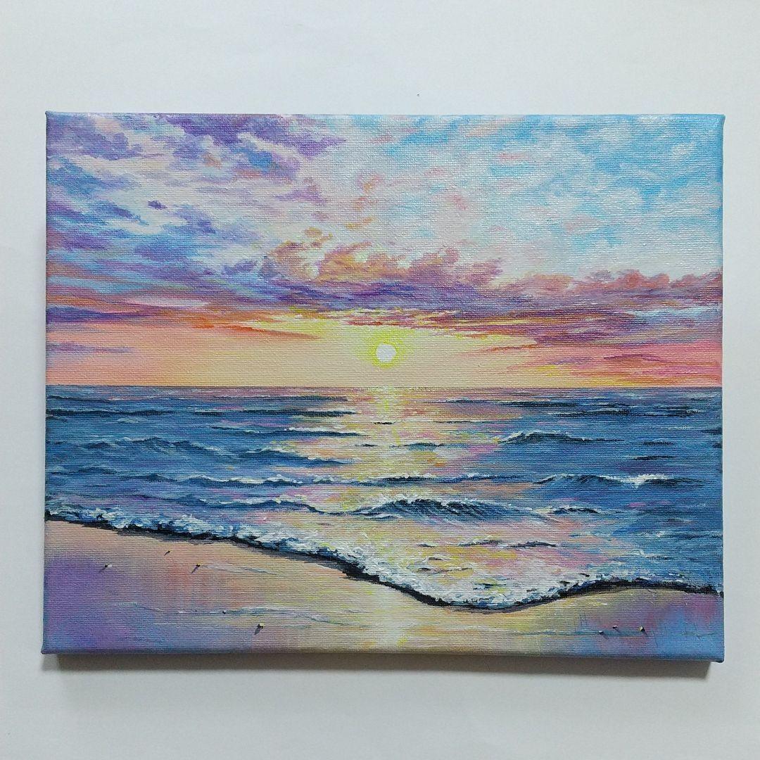夕映えの海】アクリル画 F3 風景画 絵画 原画 - メルカリ