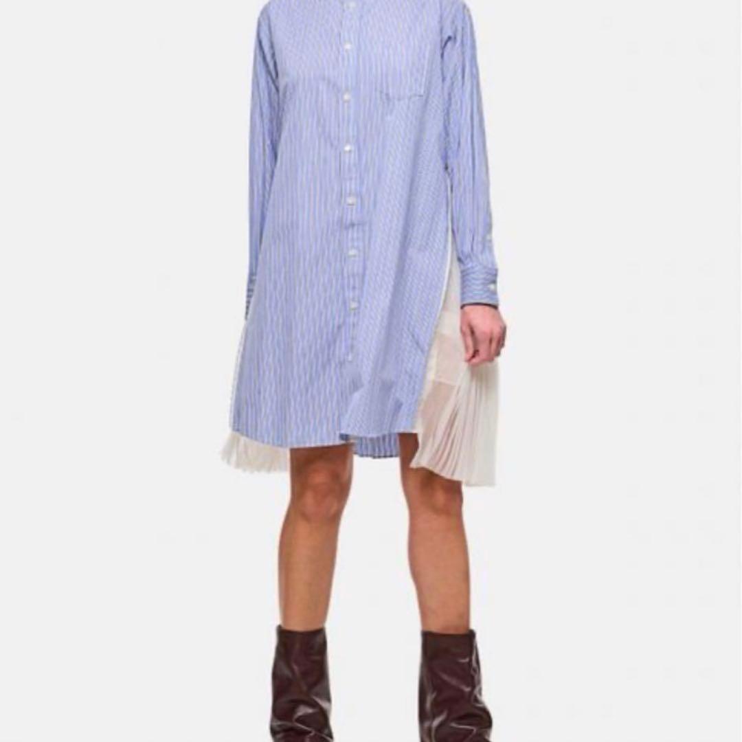 【美品】sacai サカイ サイドジッププリーツシャツワンピース sacai - sacai / サカイ | ストライプ プリーツ サイドジップ シャツ