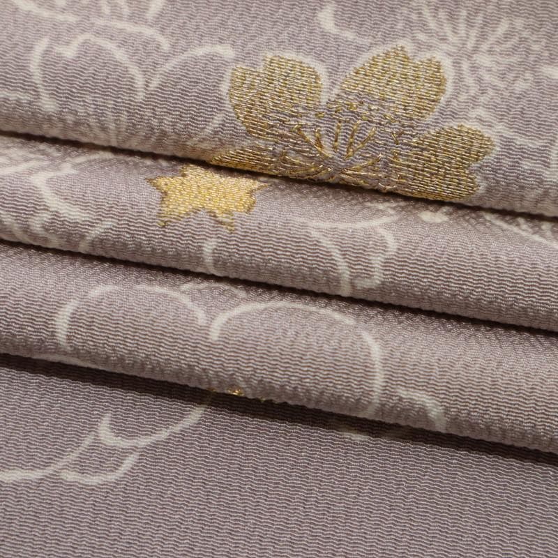 《特選◆訪問着■シンプル桜梅の花◆薄梅鼠色■ちりめん地◆袷正絹着物◆HC2-4》