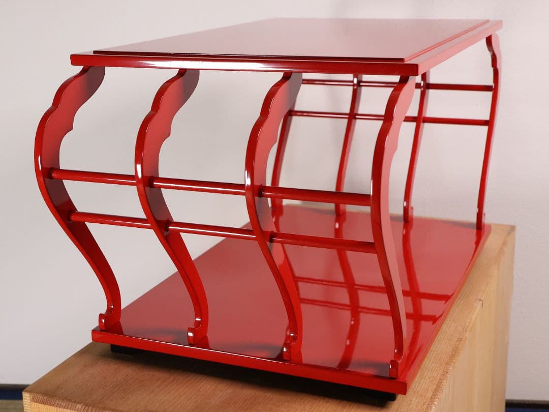 漆芸 輪島塗 朱塗 八足卓 花台 供台 54.5×27.3cm【MA722】