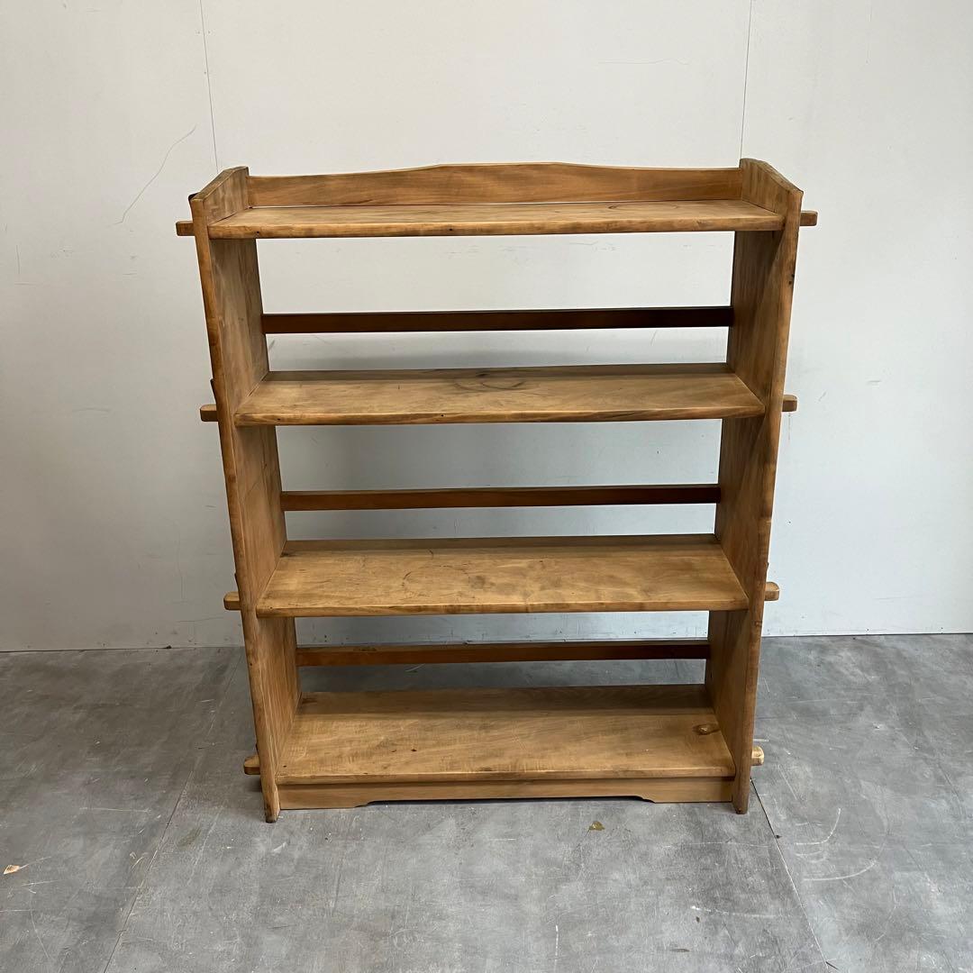 アンティーク オープンラック 楔 4段 本棚 無塗装 総無垢 昭和レトロ