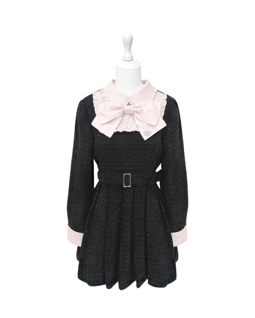 ビッグリボンツイードプリーツワンピース - メルカリ