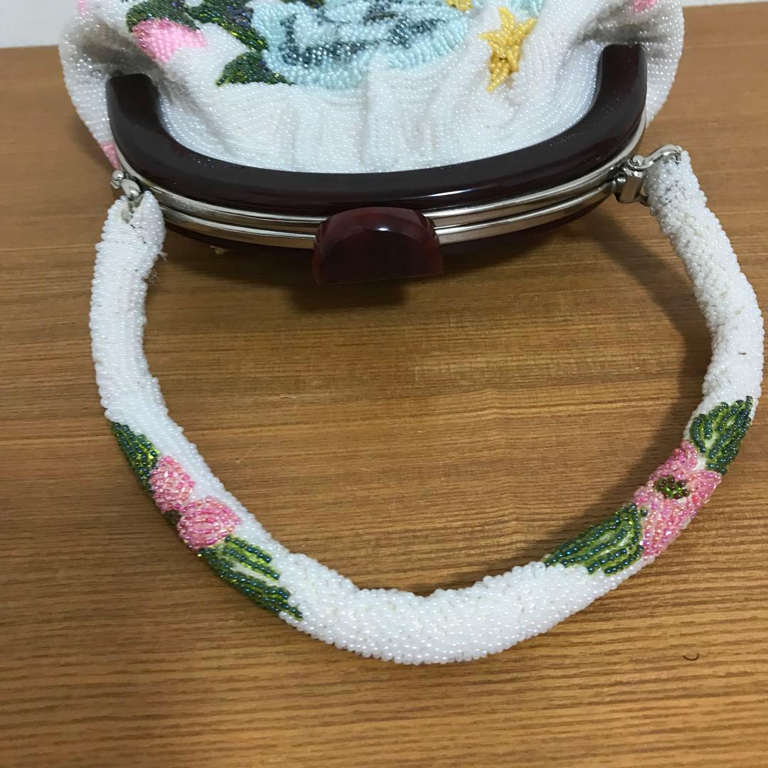 和装 総ビーズバッグ 昭和レトロ 花柄 ハンドバッグ ガマ口 - メルカリ