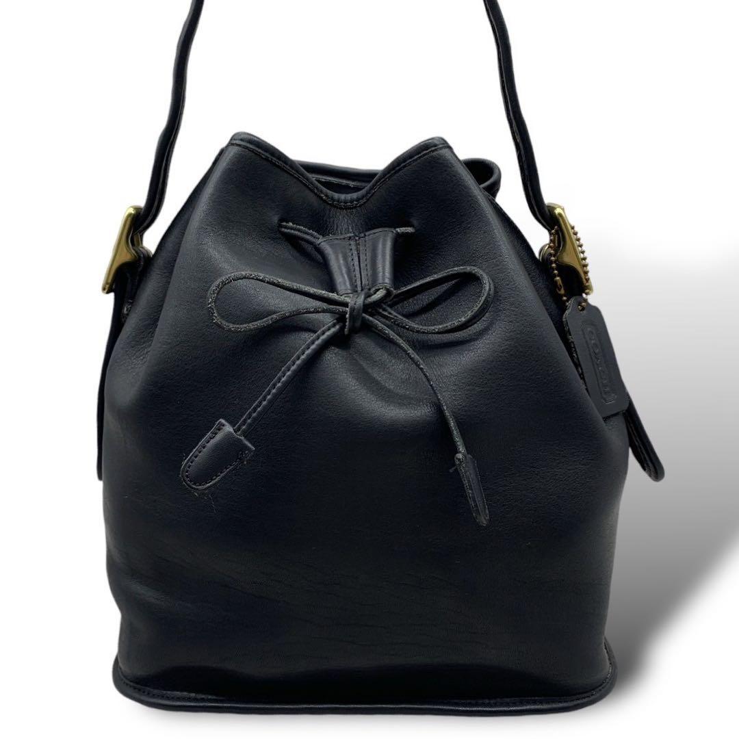 美品 OLD COACH オールドコーチ 巾着 ショルダーバッグ ブラック 本革
