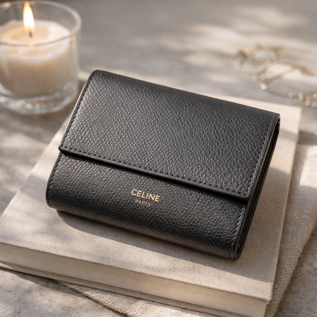 CELINE セリーヌ スモールトリフォールド ミニ財布 グレインレザー グレー CELINE セリーヌ スモール トリフォールド ウォレット 三つ折り財布