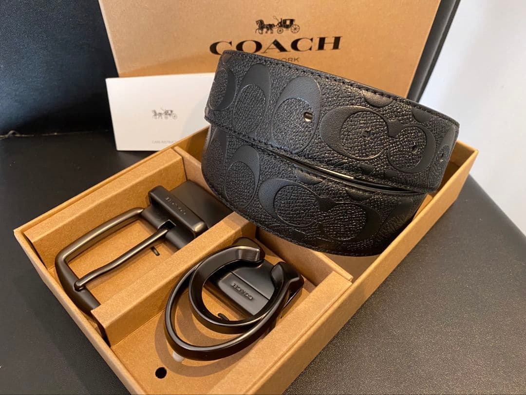 SALE♪コーチ 新品 リバーシブル シグネチャー バックル回転可能ベルト