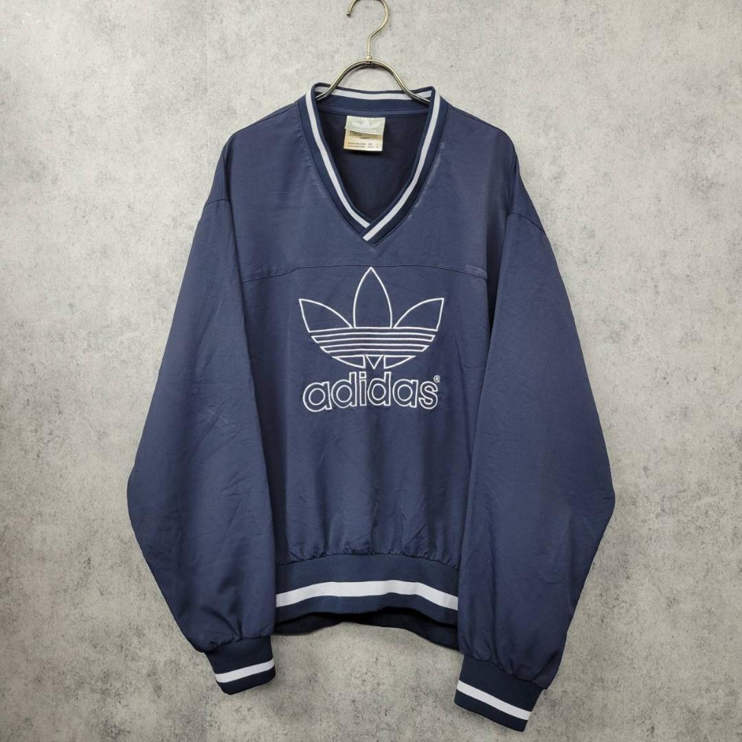 90s 古着 アディダス 刺繍 プルオーバー ナイロンジャケット ネイビー