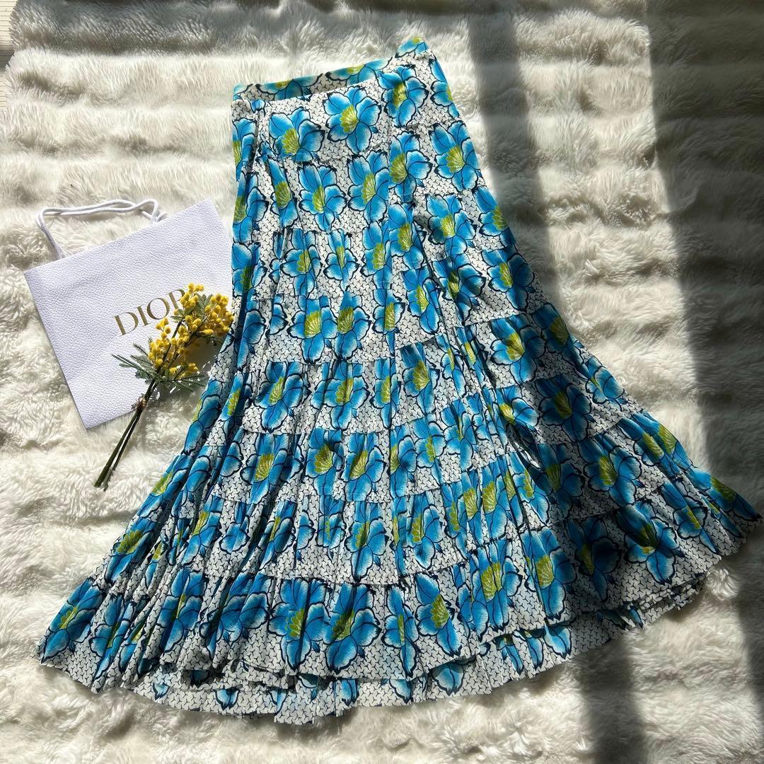美品】VIVIENNE TAM 花柄 ティアードロングスカート 青 黄色 - メルカリ