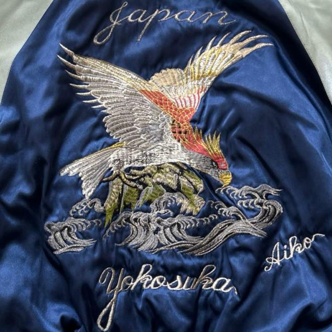hoshihime 星姫スカジャン サテン 刺繍 鷹 ネイビー/シルバー S