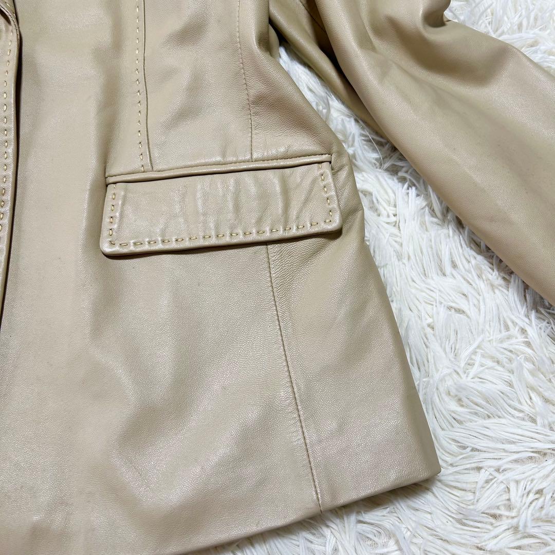 BALMAIN バルマン ラムレザー テーラードジャケット ライトベージュ 13