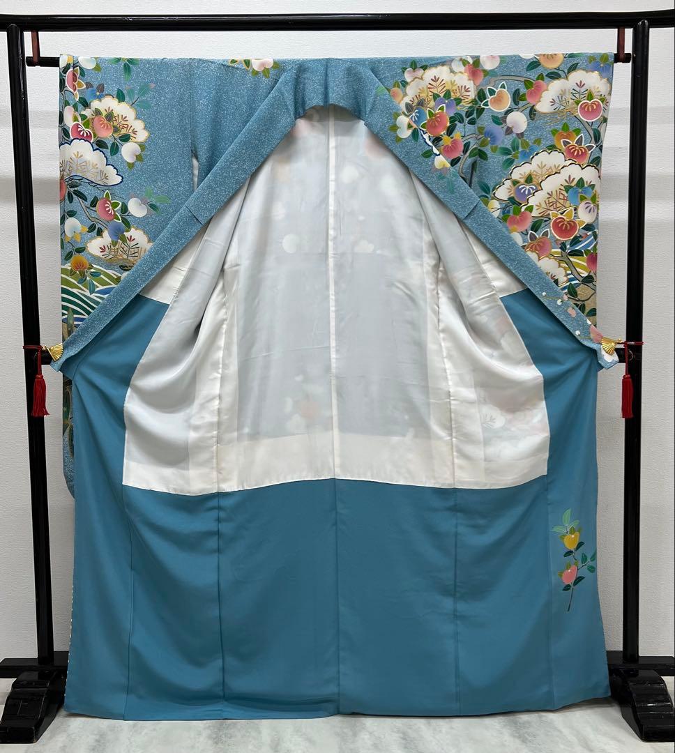 振り袖　フルセット　別誂長襦袢　金彩加工　刺繍入り　たたき染　奥田秀水　　752