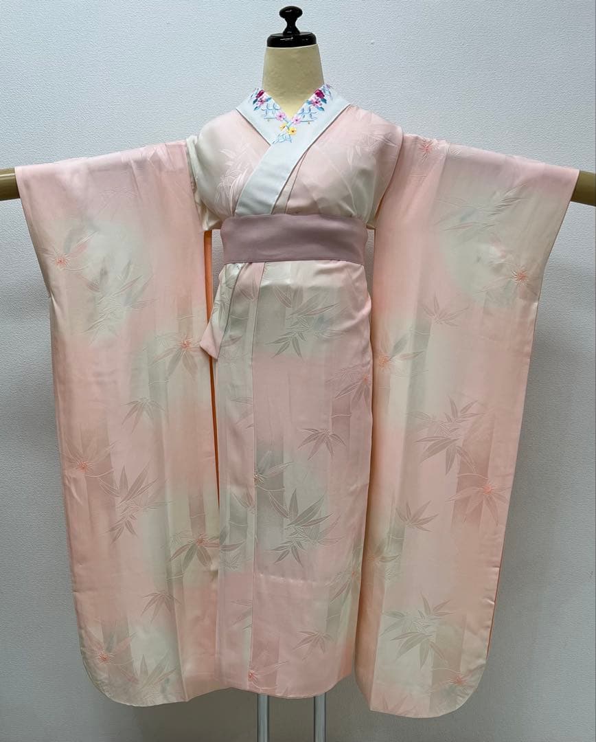 振り袖　フルセット　別誂長襦袢　金彩加工　刺繍入り　たたき染　奥田秀水　　752