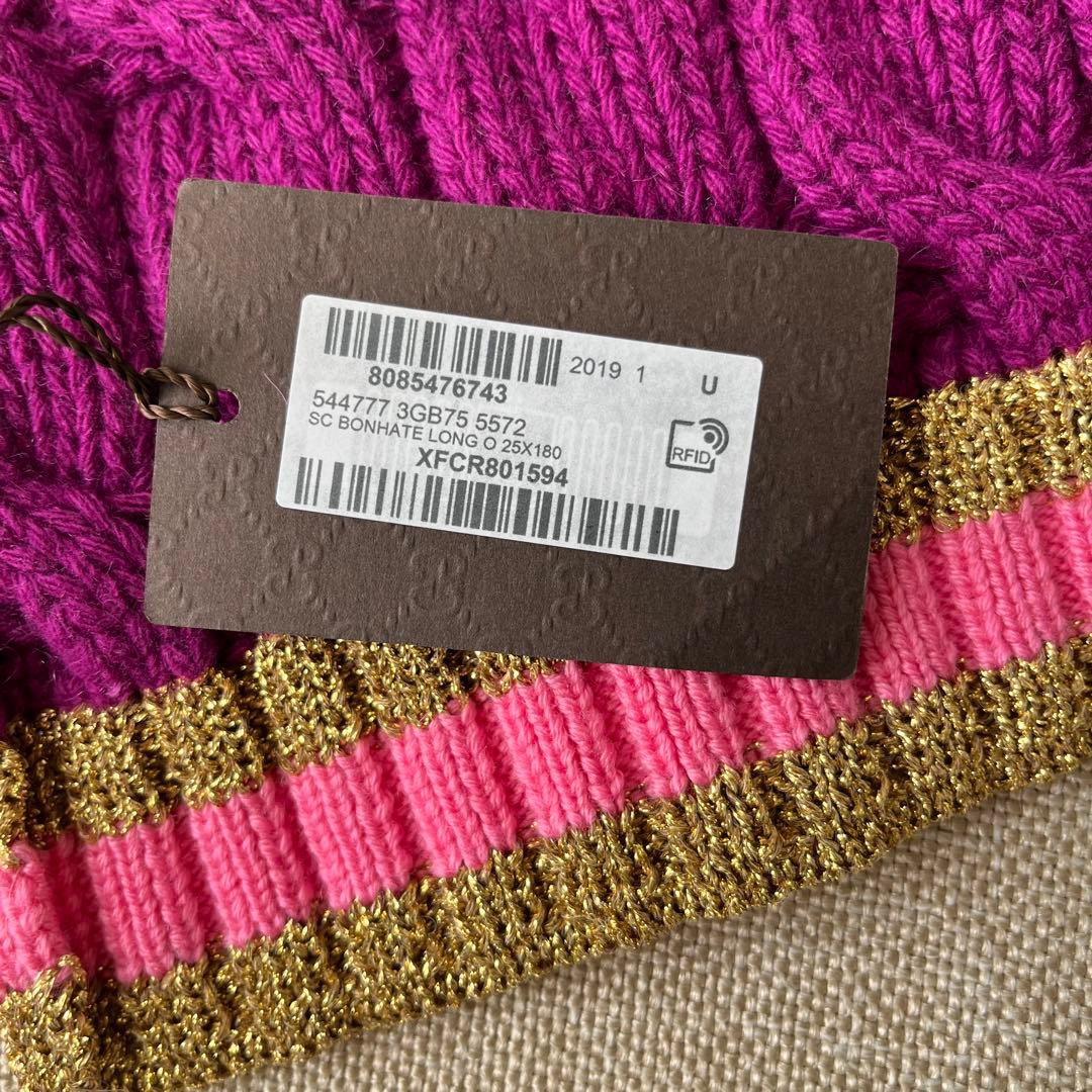 新品 タグ付 GUCCI マフラー カシミア混 パープル ピンク ゴールド