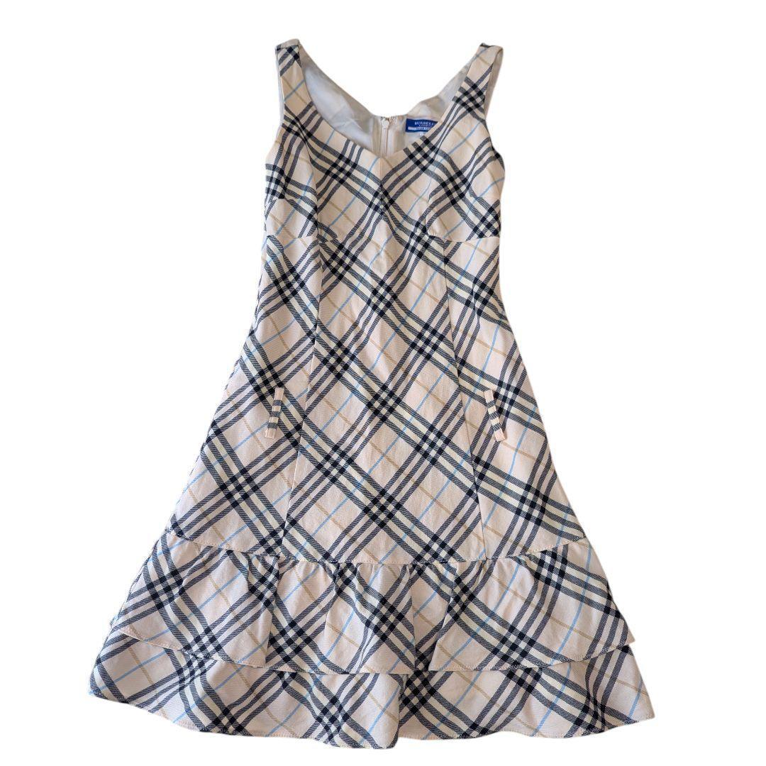 美品 バーバリーブルーレーベル ワンピース ノバチェック フリル 38