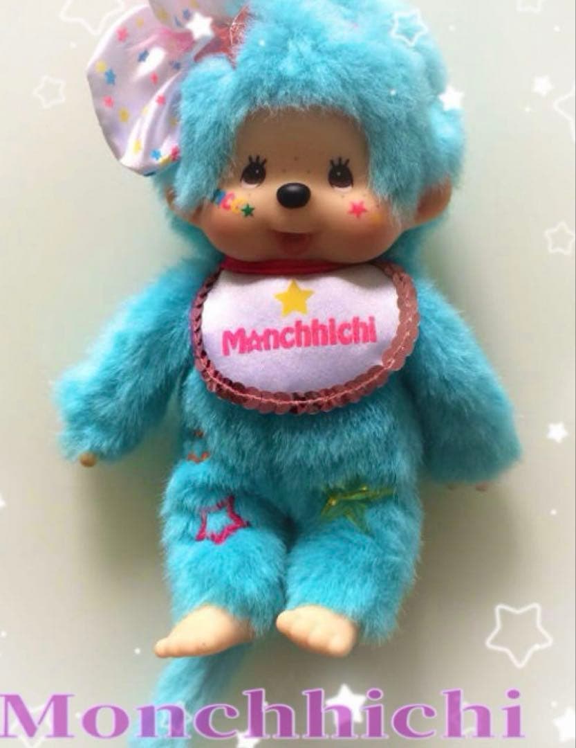モンチッチ☆レア☆キーホルダーぬいぐるみ水色☆星 - メルカリ