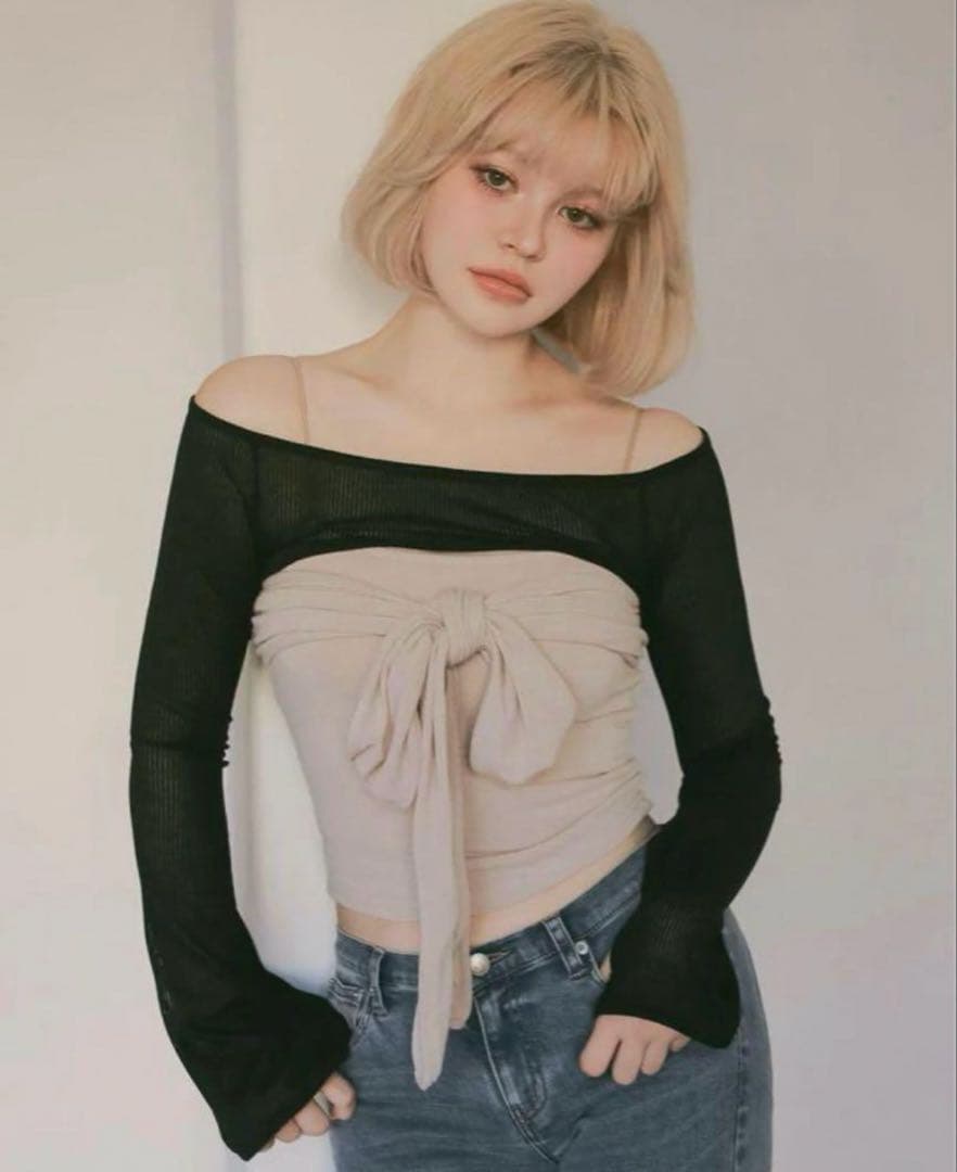 【確実正規品】andmary Shayla ribbon tops black ANDMARY】Shayla ribbon tops