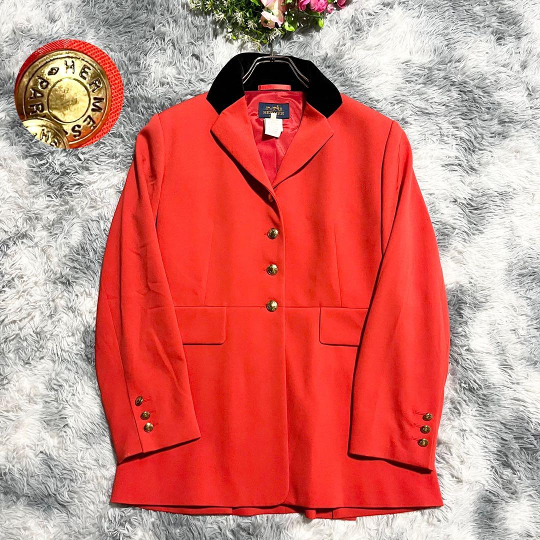HERMES エルメスカラー　レディース　テーラードジャケット　金ボタン　42 HERMES - 極美品 Vintage エルメス HERMES ジャケット テーラード