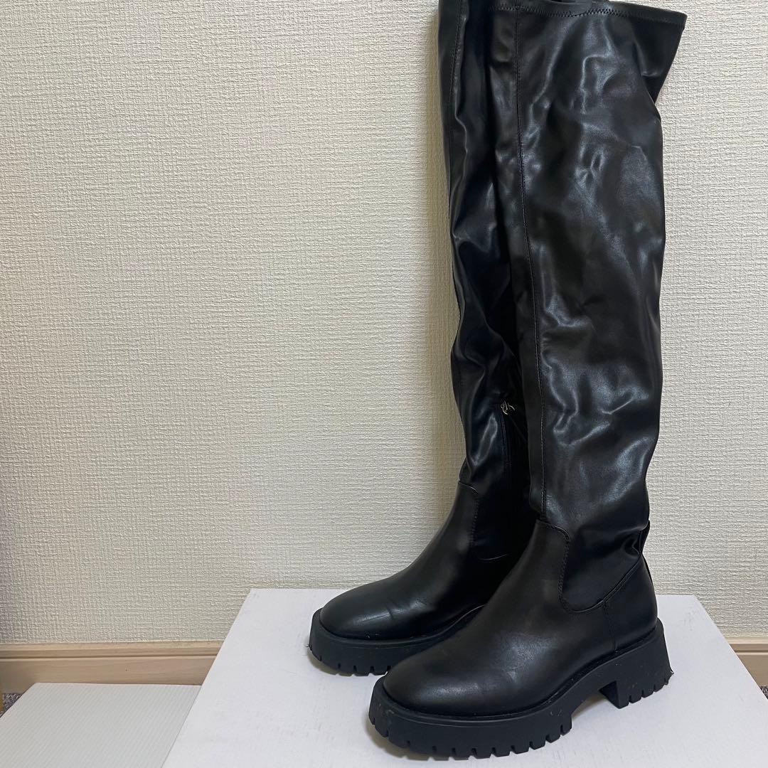 zara ザラ ブラック ニーハイブーツ ロングブーツ EU36 - メルカリ
