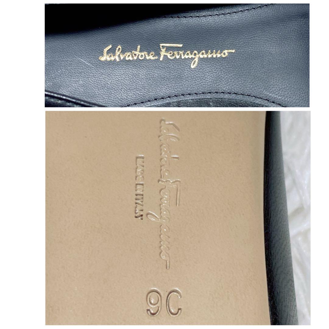 未使用級✨Ferragamo フェラガモ パンプス リボン スタッズ 9C 黒