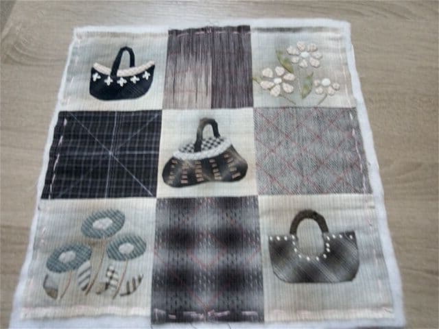 パッチワークキルト 《お花とバスケット・アップリケ&刺繍》 (残1点)