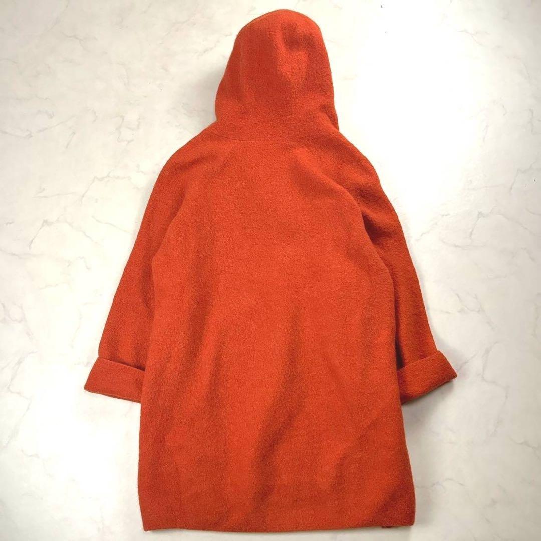 45R ウール縮絨フードコート ガウンコート オレンジ 軽量 ゆったり Lサイズ