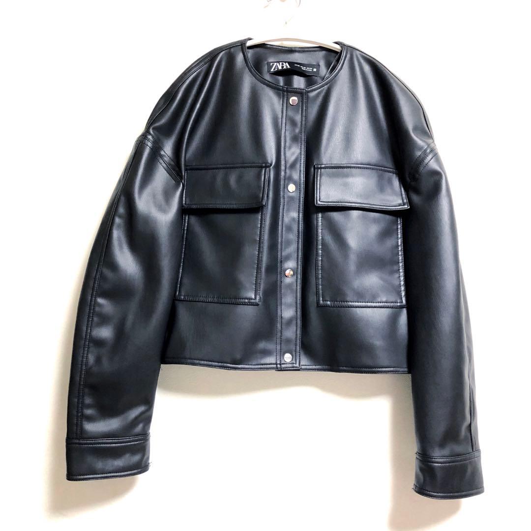 ザラ ZARA フェイクレザージャケット 黒 XS - メルカリ