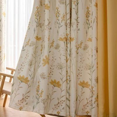 【新品】花柄水彩パステルイエローカーテン　2枚セット　200✕200CM 8_000000000950.jpg?1678209904