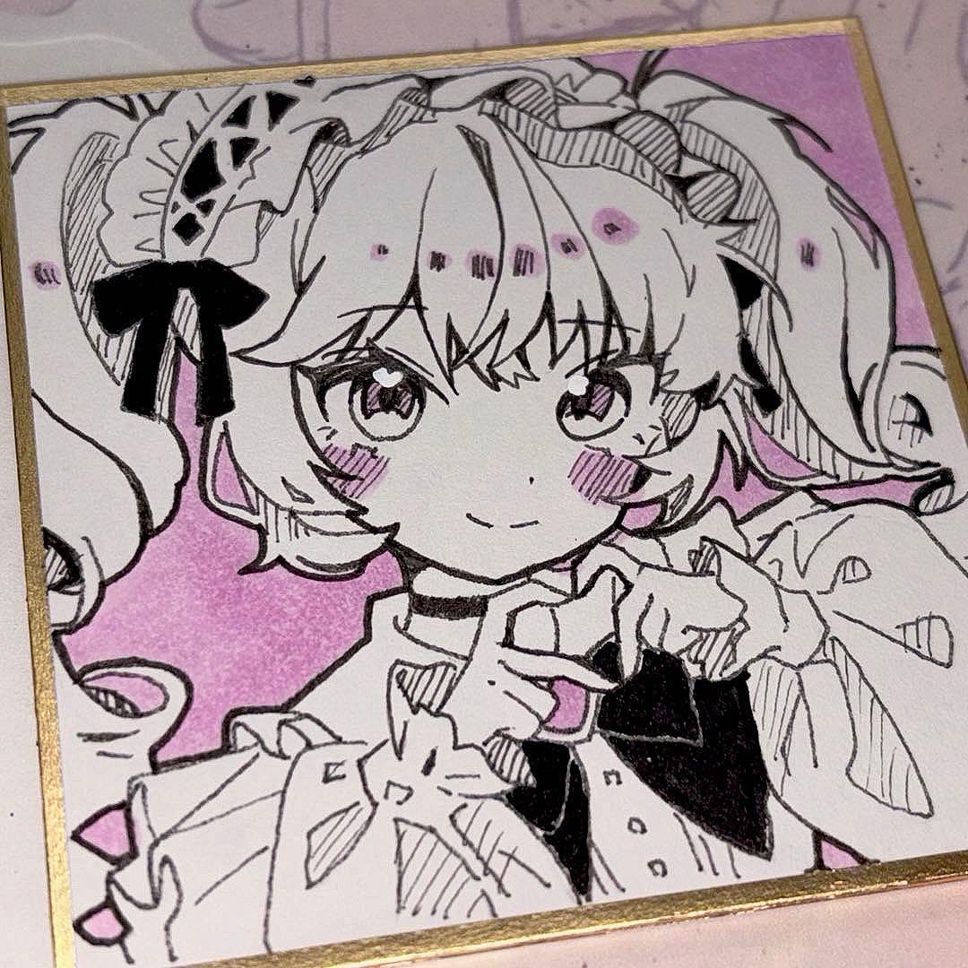 ほ*る様 手描き イラスト オリジナル アナログ 色紙 ツインテール